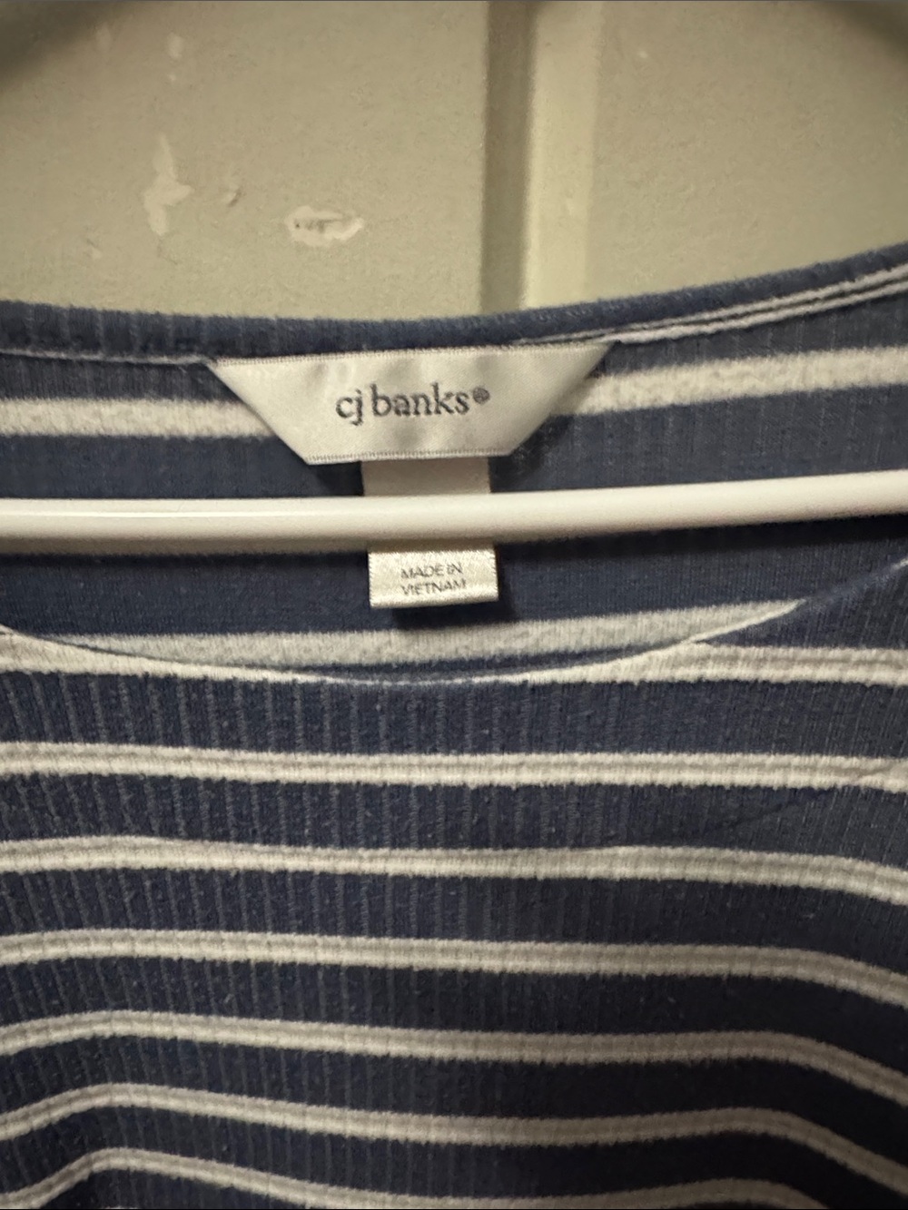 CJ Banks Navy and White Striped Button-Shoulder Top - Picture 2 of 3
